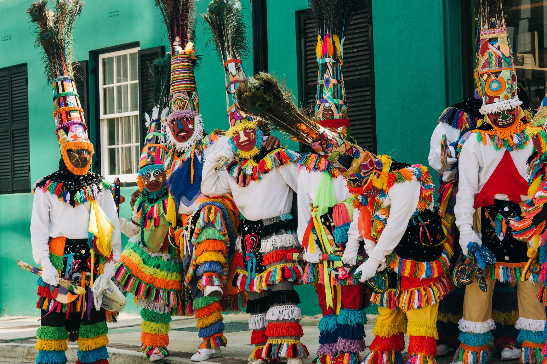 Bermuda Gombey dancers in traditional vibrant costumes